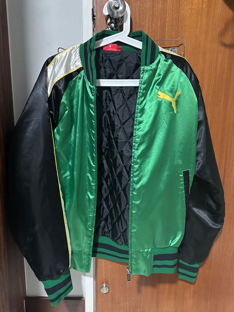 Puma green leather jacket store