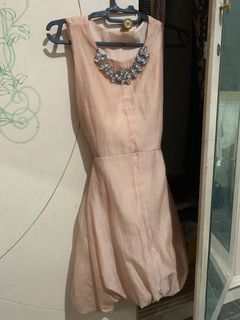 BIG SALE Dress Import BKK cream peach mididress with accesories belt gaun mewah