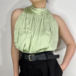 satin green top