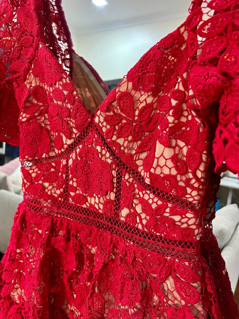 Self portrait inspired red lace mini dress