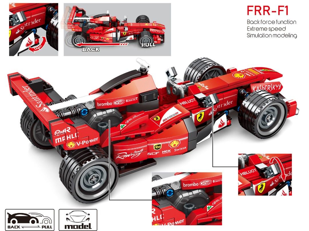 SEMBO 310 Pieces Ferrari FRR-F1 Formula Car Pull Back Edition Technic
