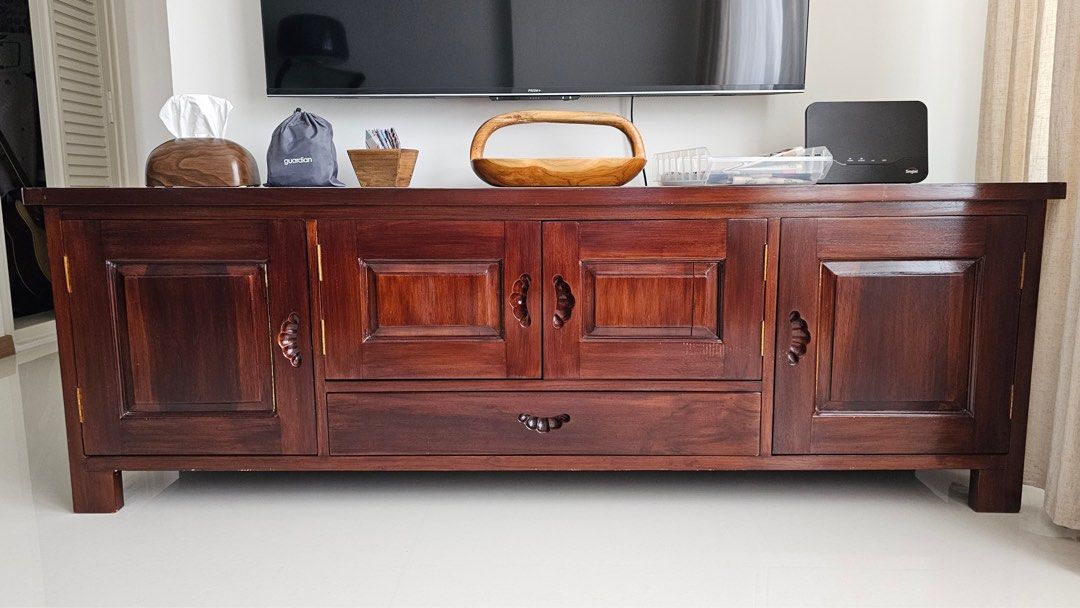 Teak top console cabinet