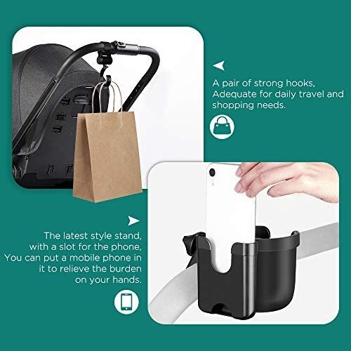 Stroller Cup Holder with iPhone Holder, GeeRic Universal Pushchair/Pram Cup  Holder Adjustable Baby Bottle Organizer for Stroller Drink and Coffee Cup  Holder with 2 Hooks for Baby Buggy and Bike, Mobile Phones