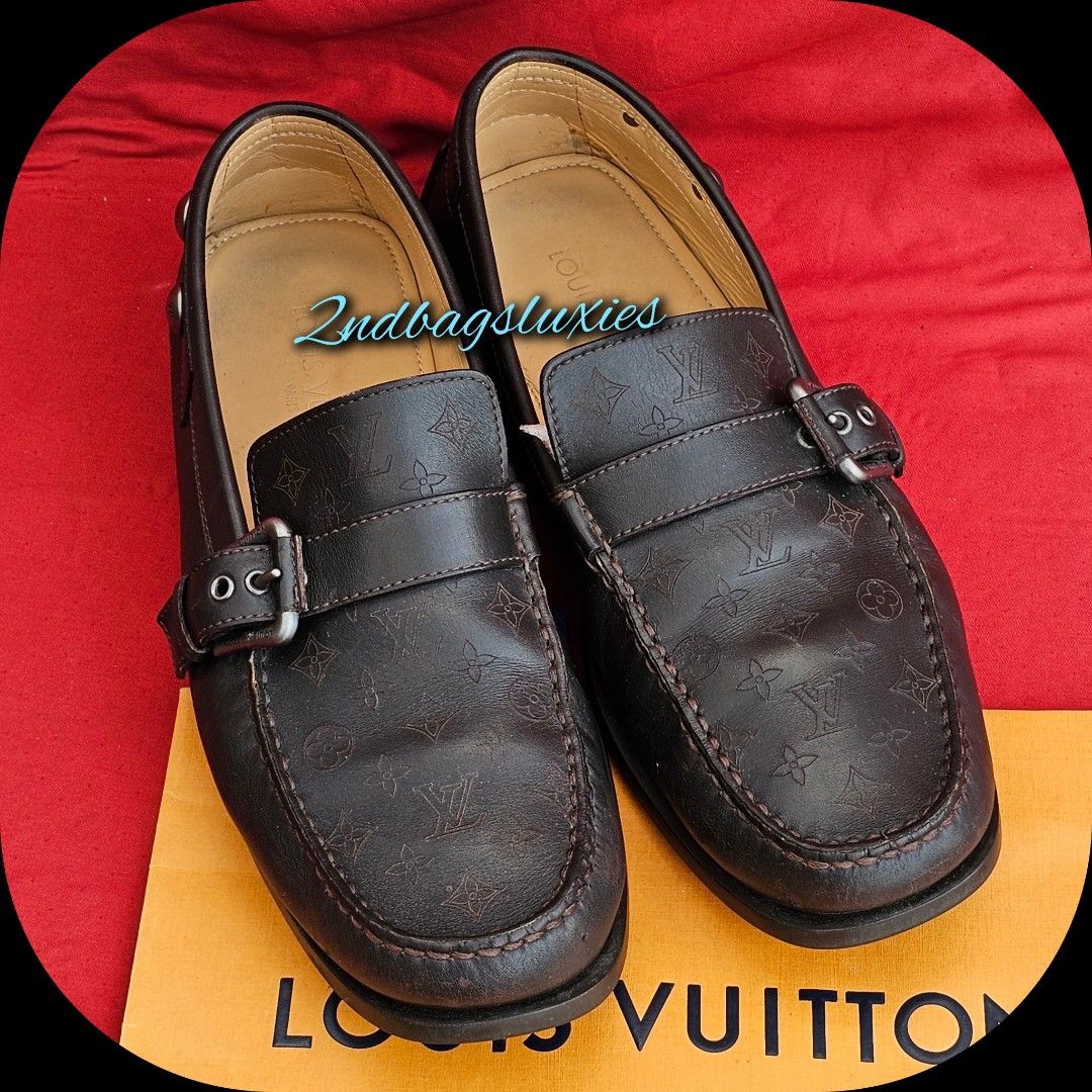 Louis Vuitton Mens Shoes Brown Suede Mocassins Loafers Gold Buckle