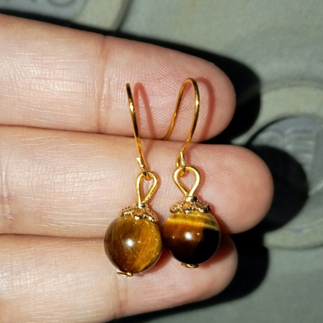 SALE TIGERS EYE DANGLING EARRINGS 8mm Women s Fashion