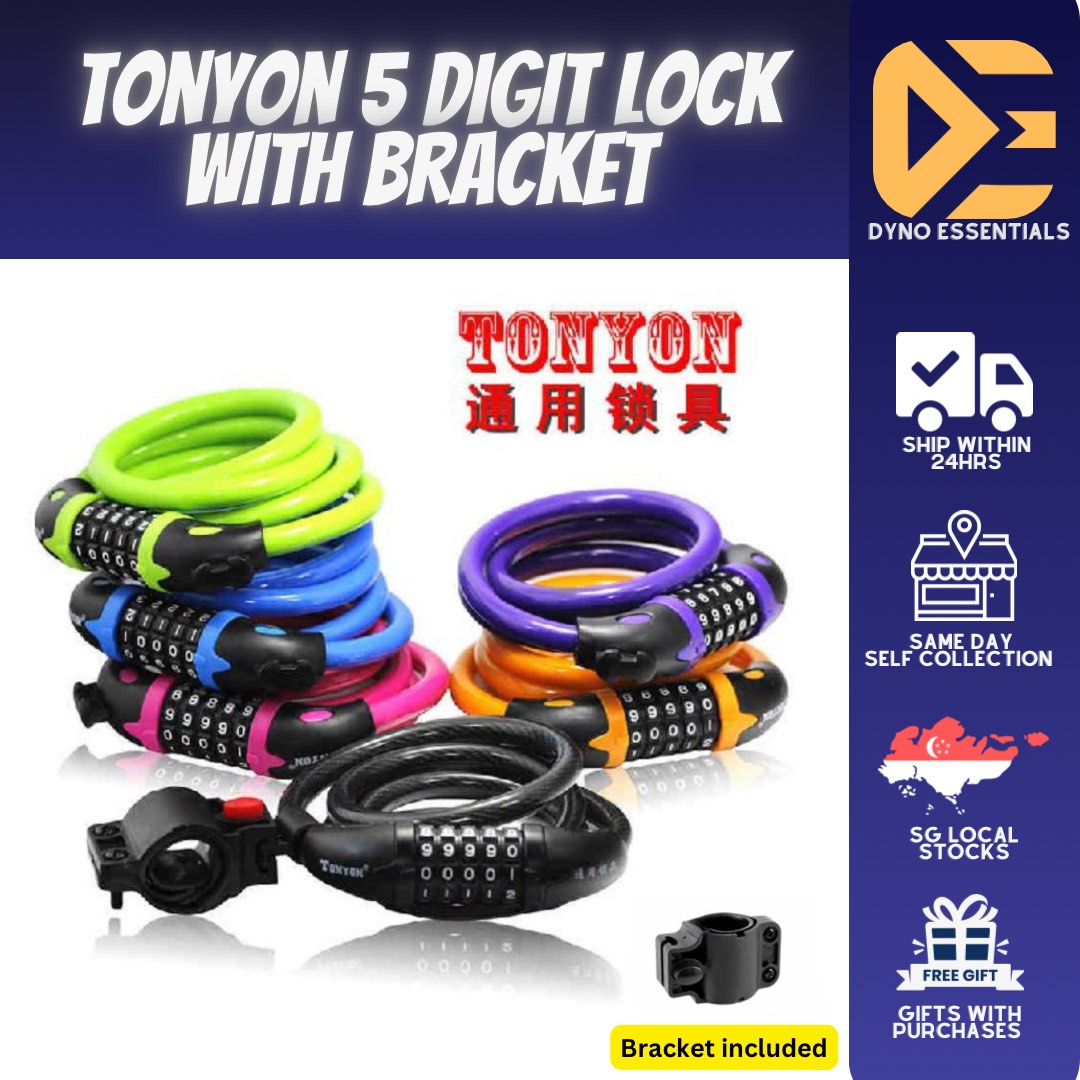TONYON Bicycle Lock 5 Digit 1.2m Number Combination Cycling Lock