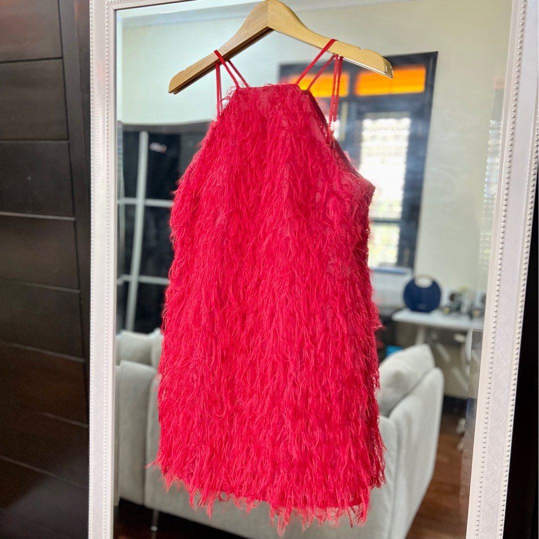 Topshop red faux fur dress Christmas cny festive