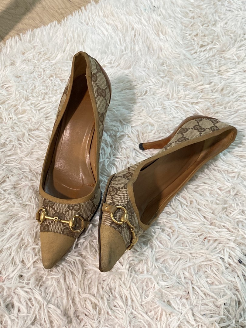 Vintage Gucci Monogram Horsebit Kitten Heels