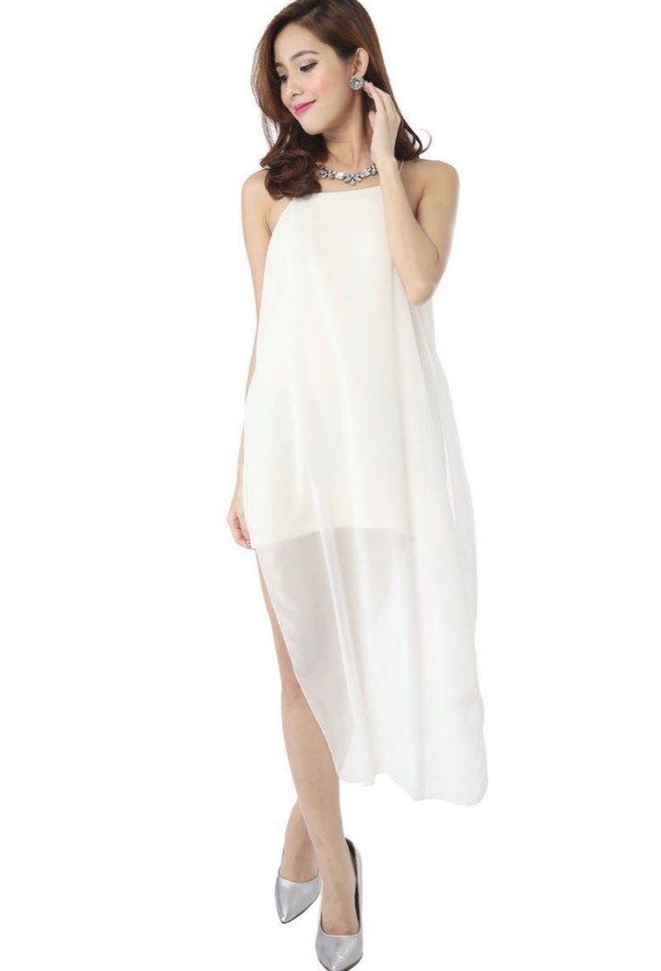 White chiffon deals high low dress