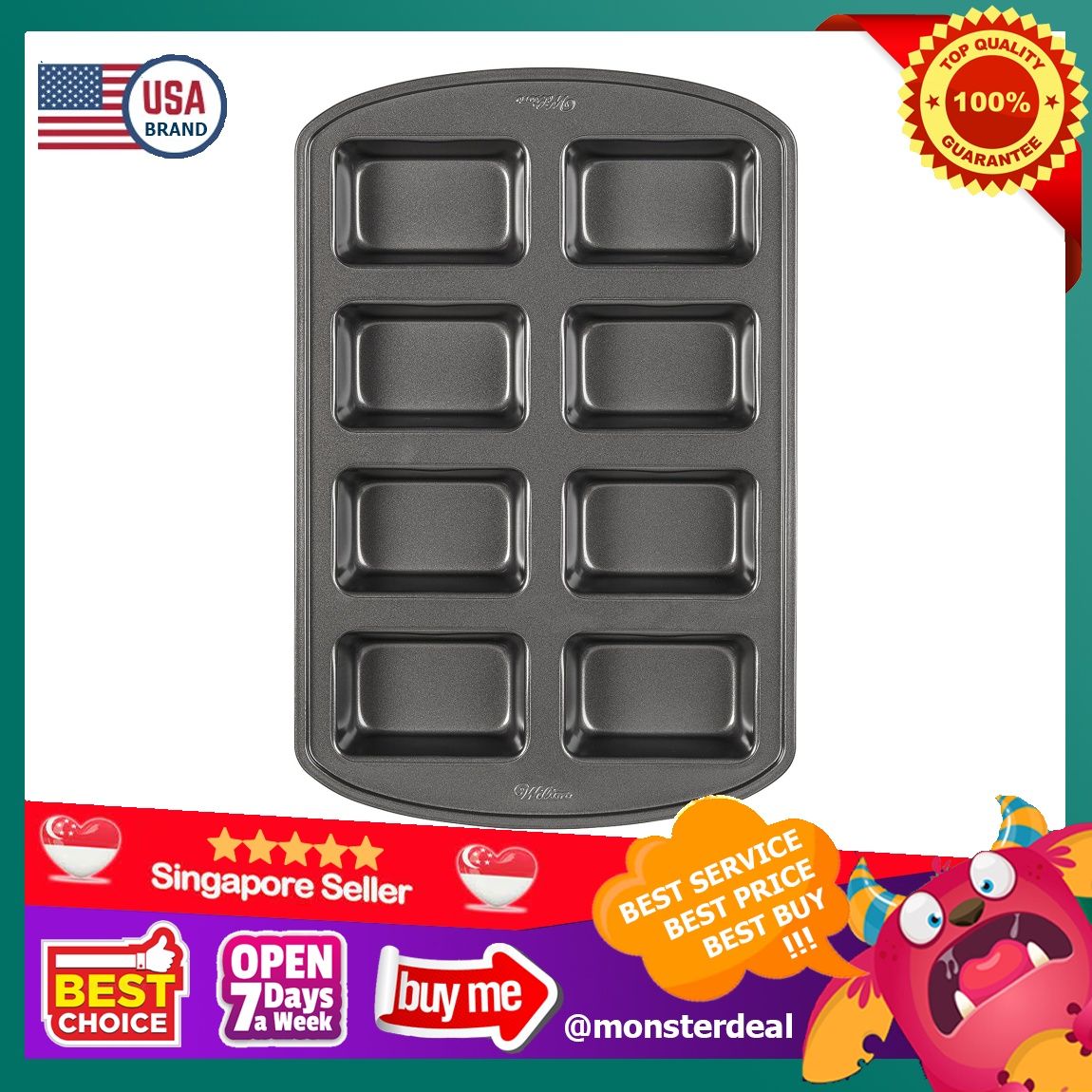 Wilton Perfect Results Non-Stick Mini Loaf Pan, 8-Cavity, 15.2 IN x 9.5 IN  x 1.6, Gray