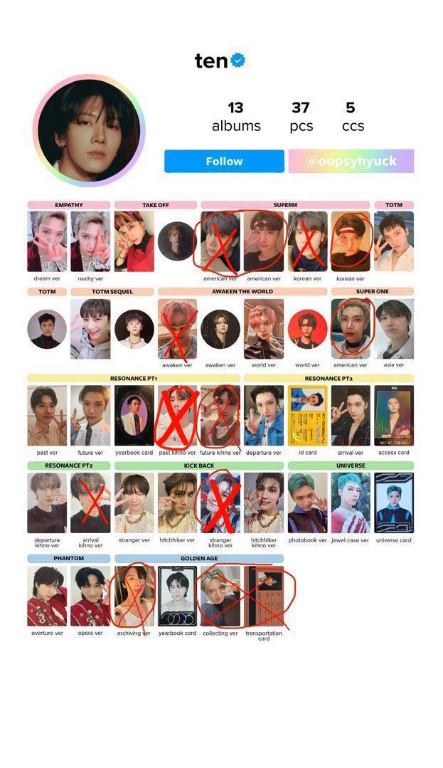 WTB LF nct ten wayv superm nctu pc photocard golden age resonance