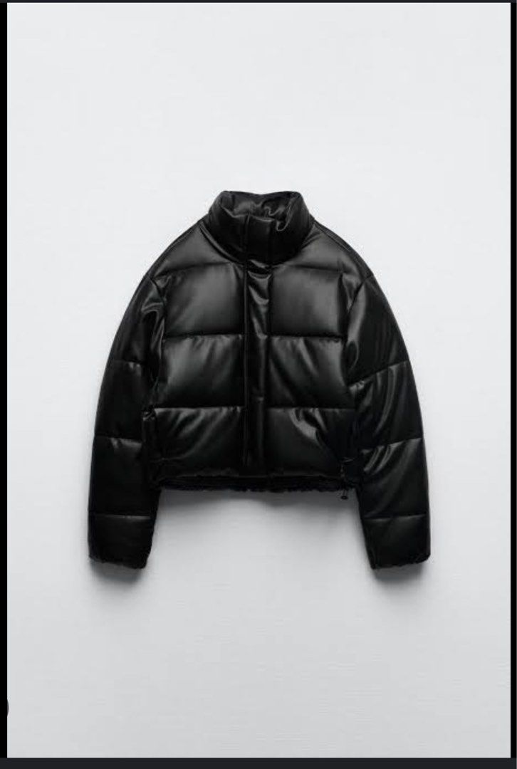 Leather puffer jacket on sale zara