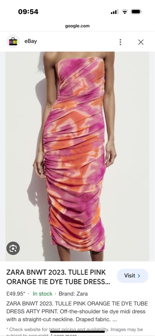 ZARA BNWT 2023. TULLE PINK ORANGE TIE DYE TUBE DRESS ARTY PRINT