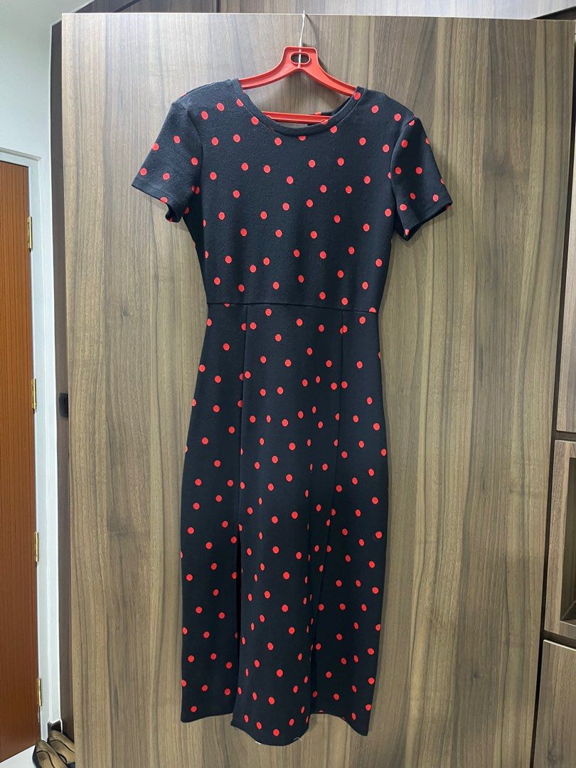 Red polka dot dress zara online