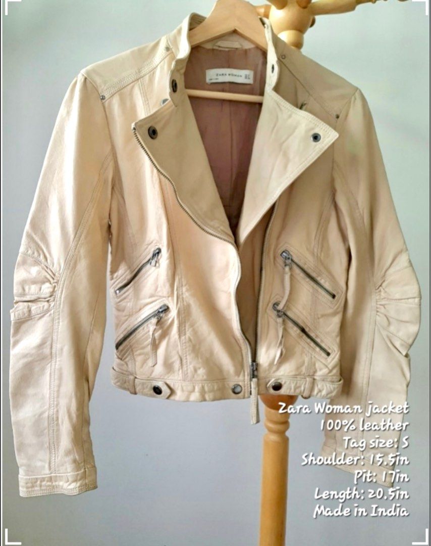 Zara beige leather jacket outlet