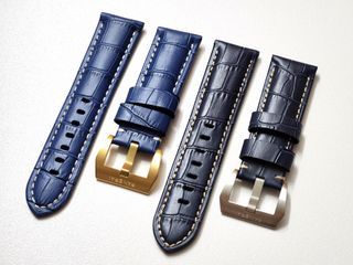 24mm 26mm Panerai Blue Crocodile Embossed Leather Watch Strap