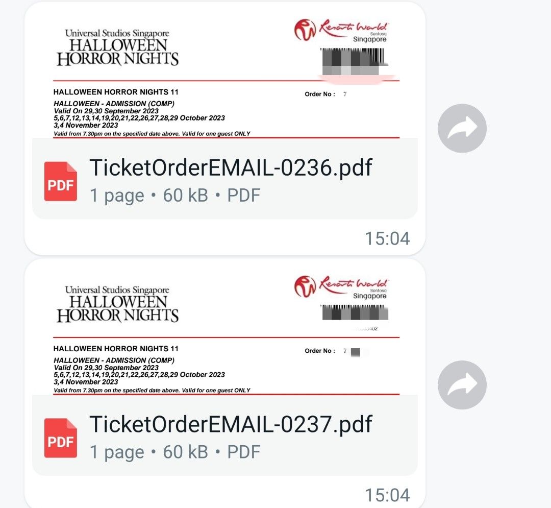 2x USS open date Halloween Horror Nights Tickets, Tickets & Vouchers
