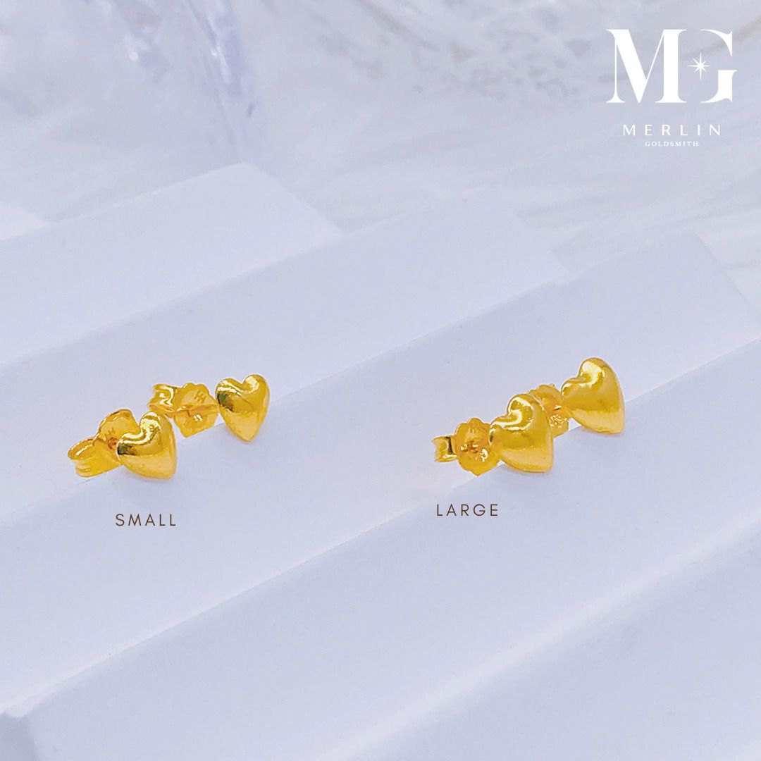 916 Gold Glossy Heart Stud Earrings Small Large Women s