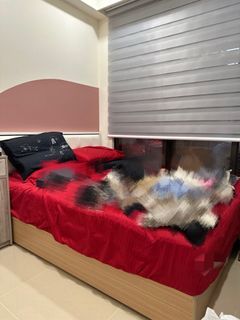 床架+床墊+床頭板+兩個枕頭（沒有床單）