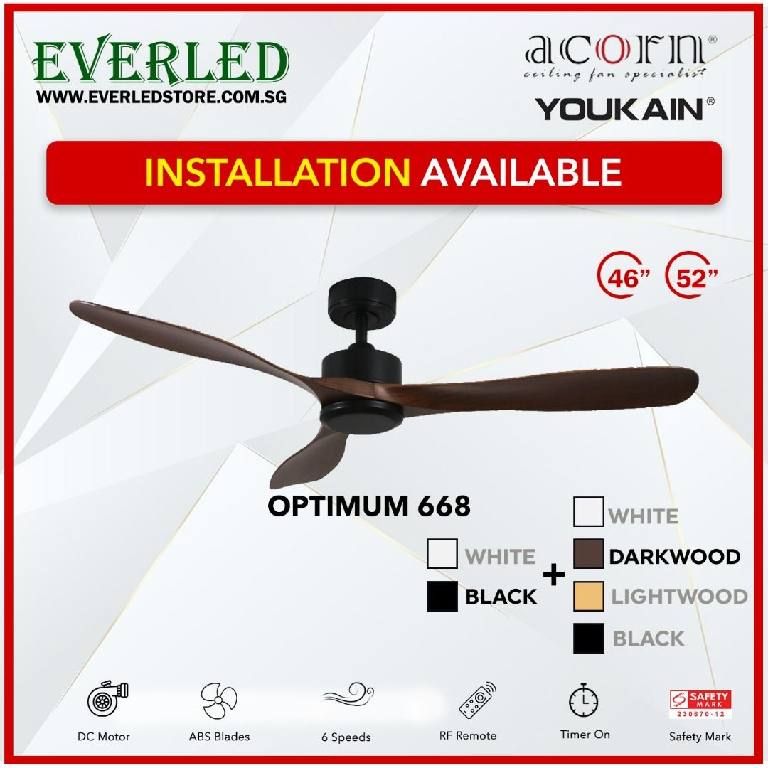 Acorn DC Ceiling Fan Youkain *SMART* Optimum 668 46"/ 52" (No LED