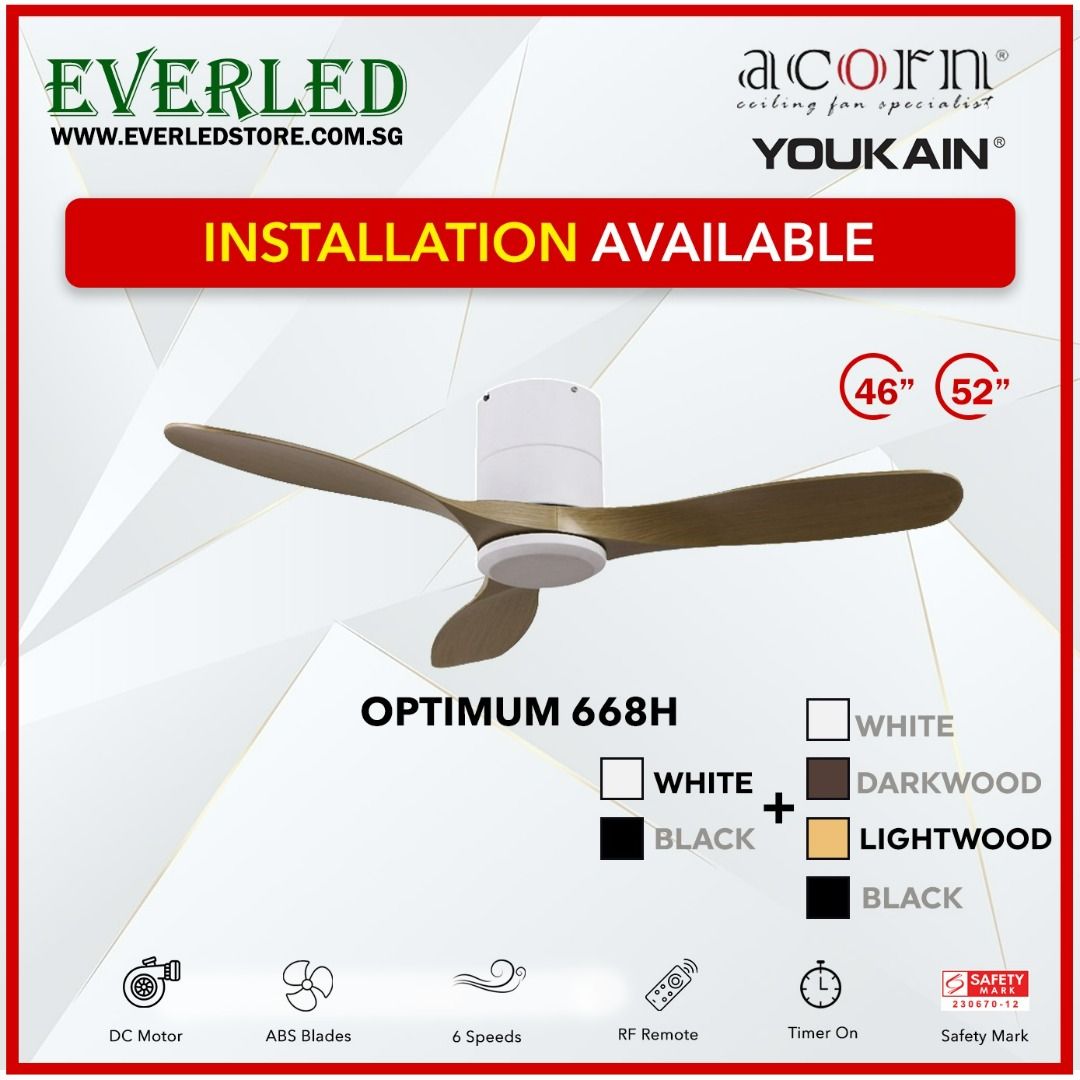 Acorn DC Ceiling Fan Youkain *SMART* Optimum 668H 46"/ 52" ( NO LED