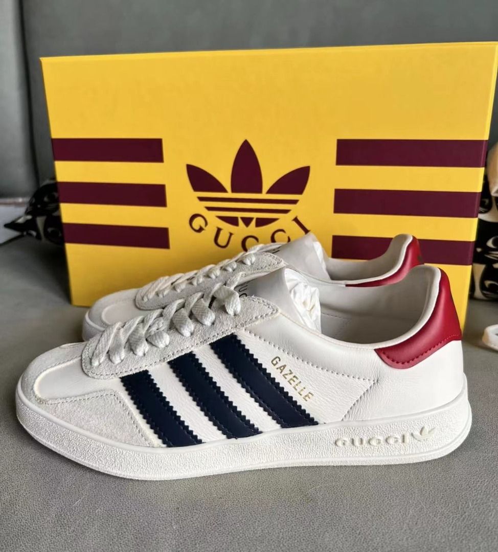 adidas originals x GUCCI Gazelle 聯名經典休閒板鞋女款白色, 運動