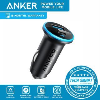 Anker 52.5W Cigarette Lighter USB Charger, 323 Anker Car Charger with 30W PowerIQ 3.0 Fast Charging for iPhone 15/15 Plus/15 Pro/15 Pro Max, Galaxy S23/22, Pixel