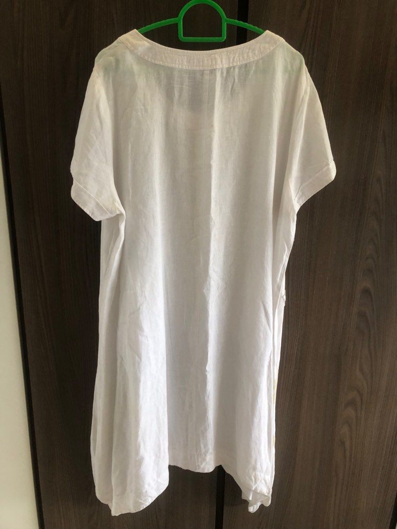 anne kelly linen dress ANNE KELLY KHAKI 100% LINEN 3/4 SLEEVE LONG RUCHED TUNIC MINI DRESS UK 14 - 16