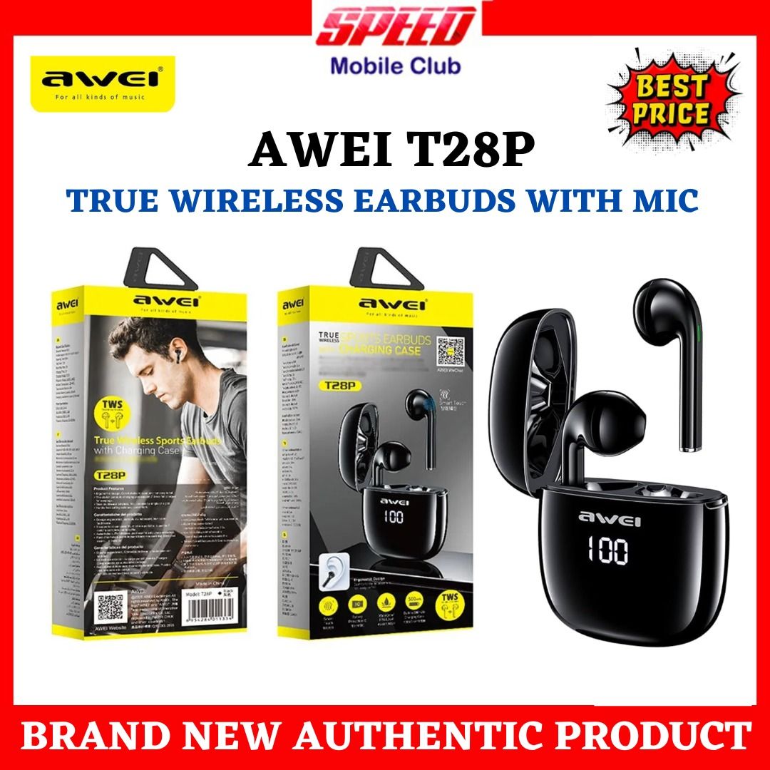 Awei T28P Wireless Earbuds Bluetooth in Ear Light Weight Headphones Built in Microphone Brand New With Warranty Same Day Delivery Available