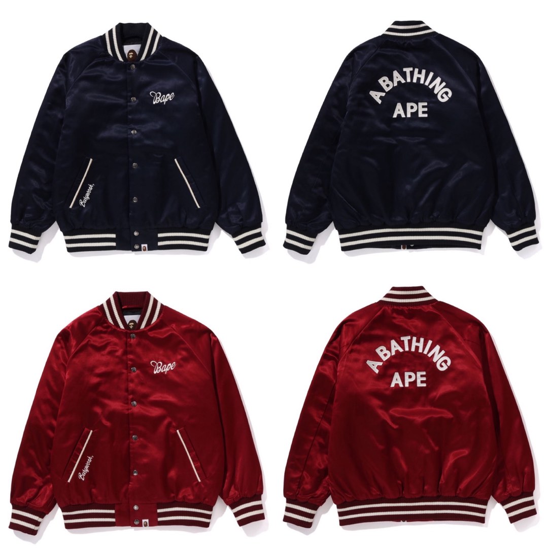 BAPE SATIN VARSITY JACKET, Women's Fashion, Coats, Jackets and Outerwear on  Carousell