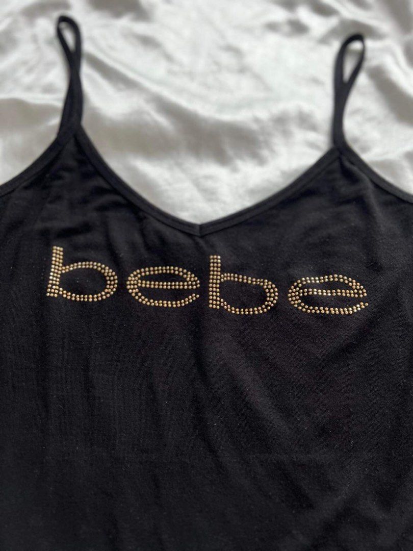Bebe gold sequin logo spaghetti black sexy top bling party chic v-neck slim fit XS authentic USA, Women's Fashion, Tops, Sleeveless on Carousell Bebe gold sequin logo spaghetti black sexy top bling party chic v-neck slim fit XS authentic USA, Women's Fashion, Tops, Sleeveless on Carousell