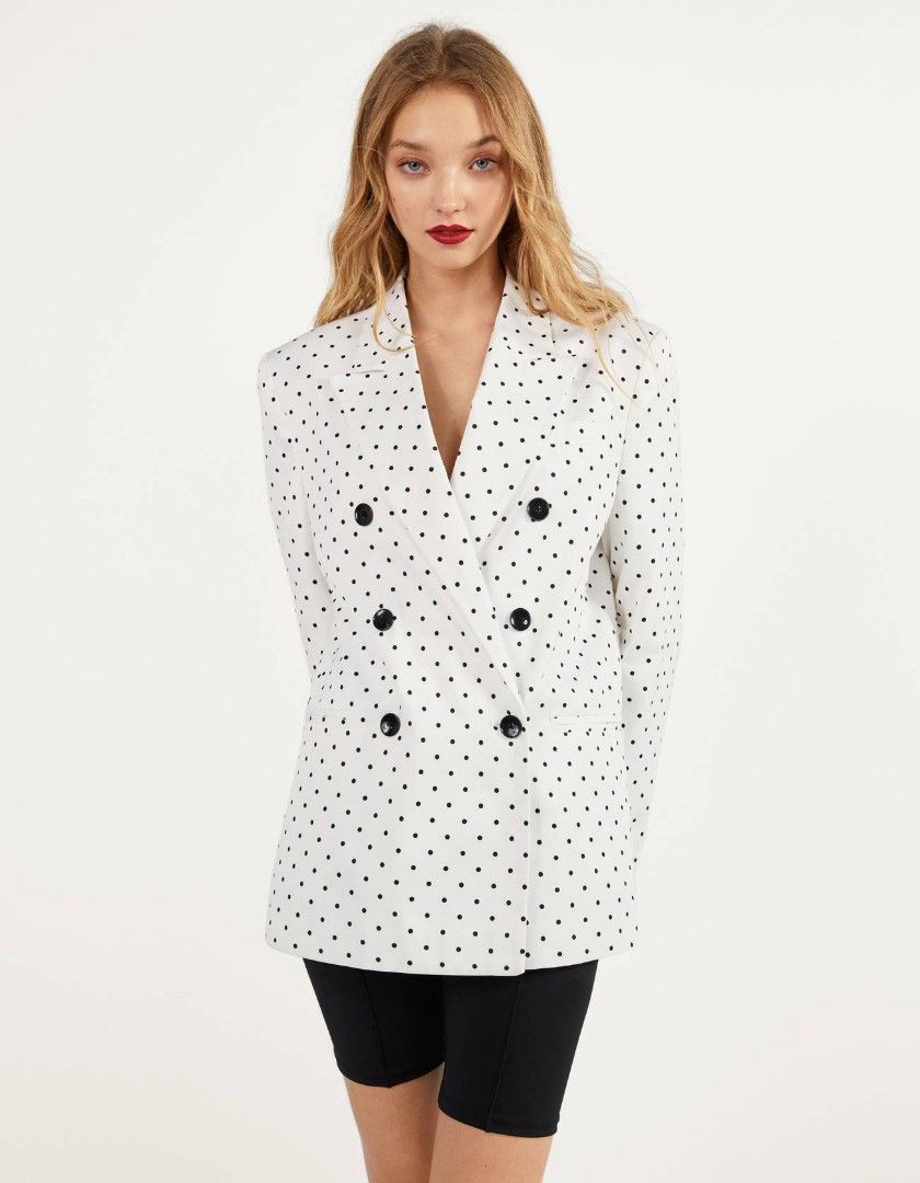 White polka online dot blazer