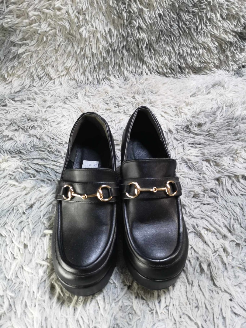 Black Leather Loafers Wedge, Women's Fashion, Footwear, Wedges on Carousell