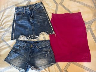 Bottoms bundle 3pc - pink skirt, denim shorts denim skirt