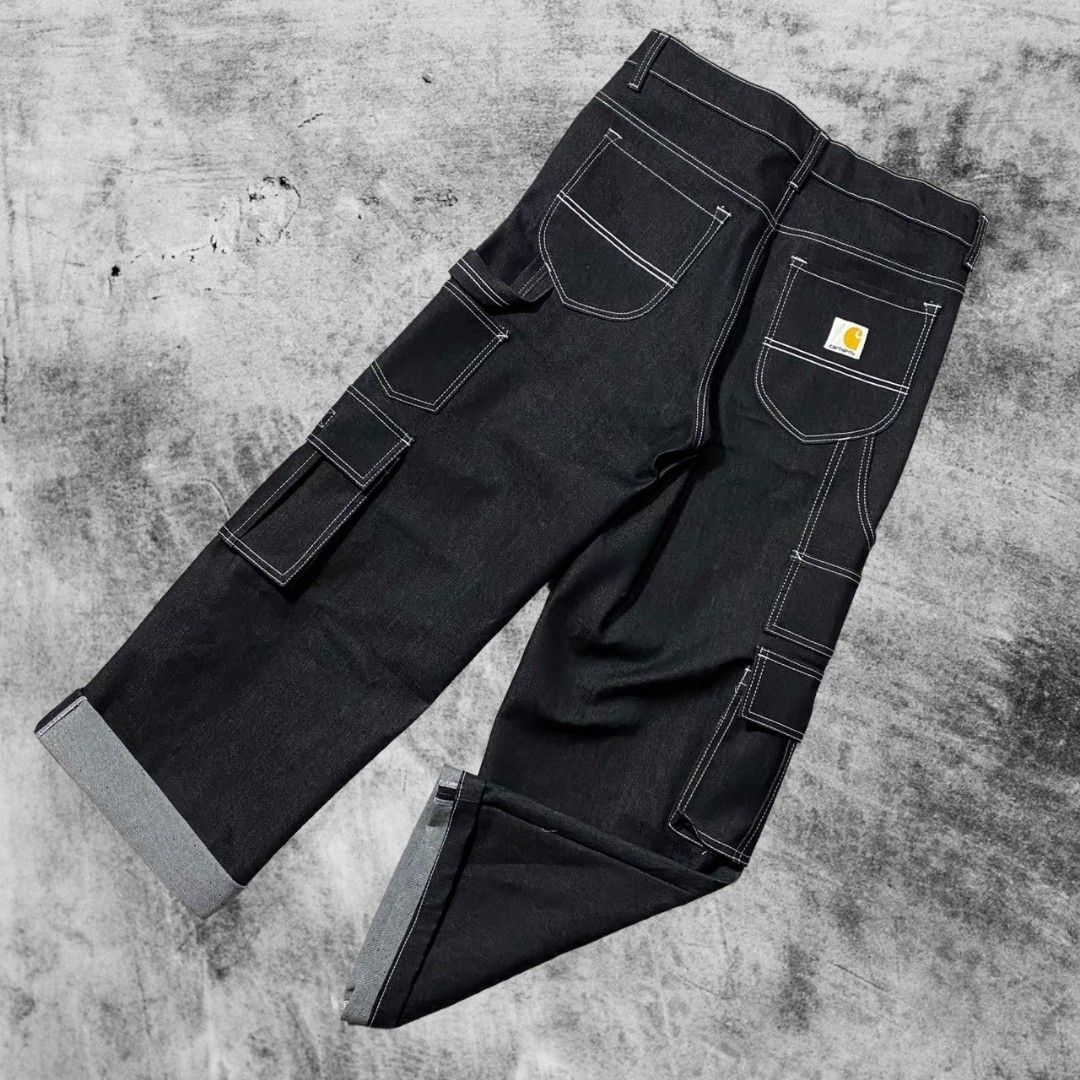 Celana Carhartt Cargo Carpenter Denim Hitam, Fesyen Pria, Pakaian ...