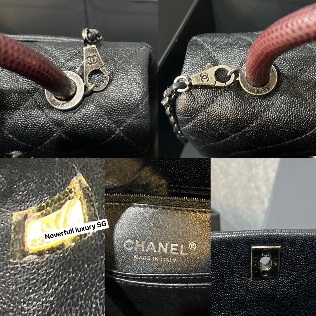 Chanel Coco Handle Small Black Caviar with Burgundy Lizard Handle RHW,  Luxury, Bags & Wallets on Carousell