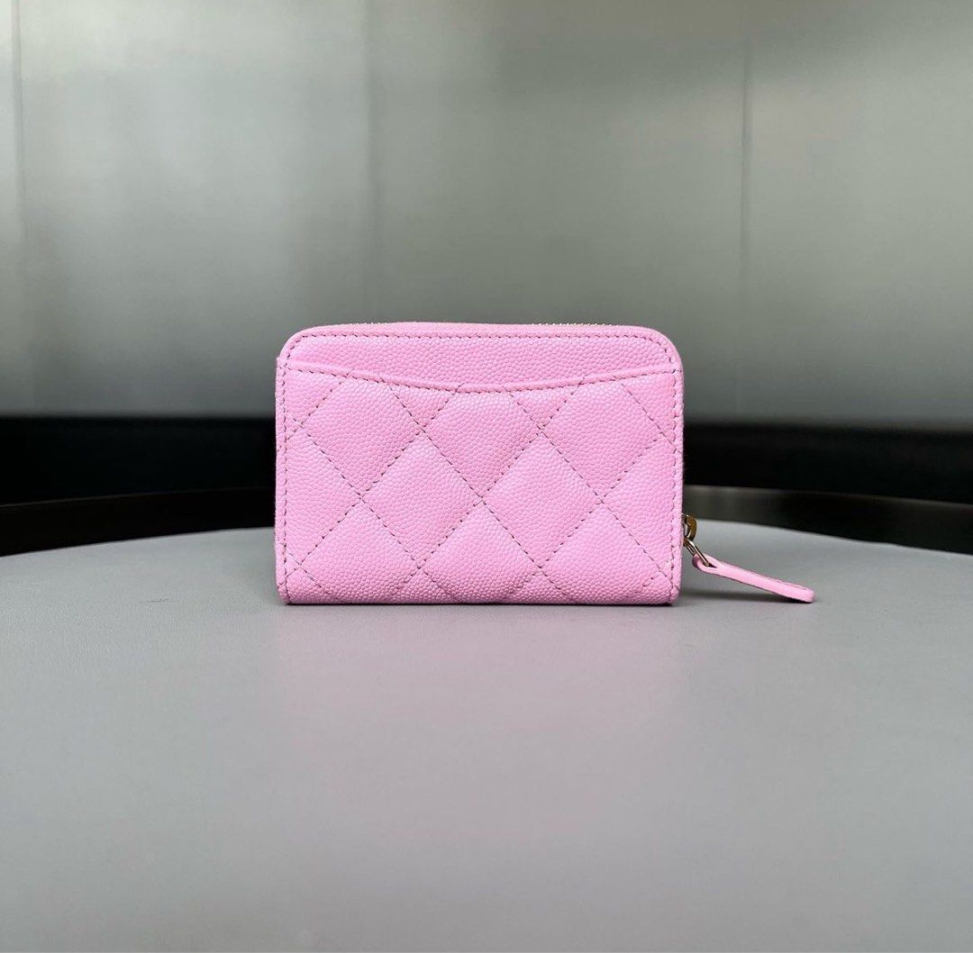 Chanel Zip Card Holder Lambskin Light Pink LGHW