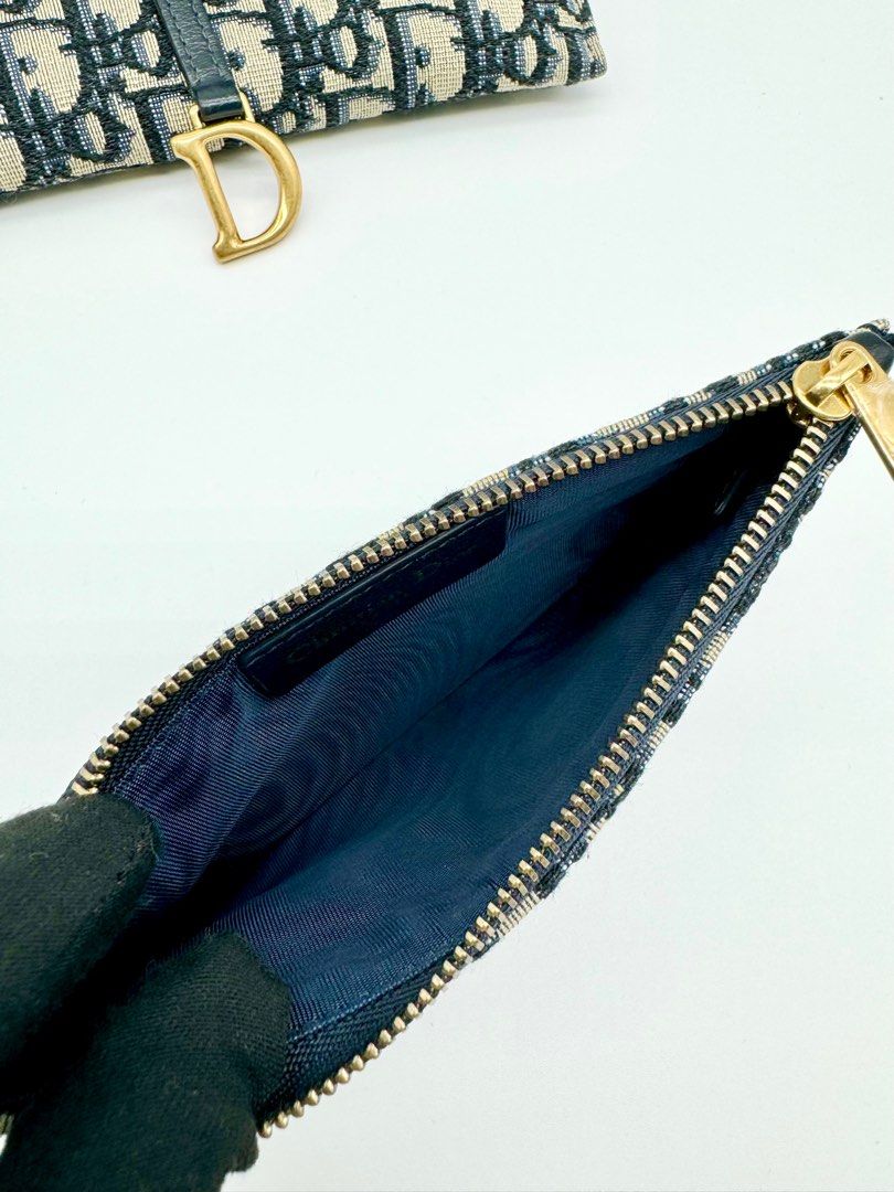 Christian Dior Saddle Wallet on Chain in Blue Dior Oblique Jacquard