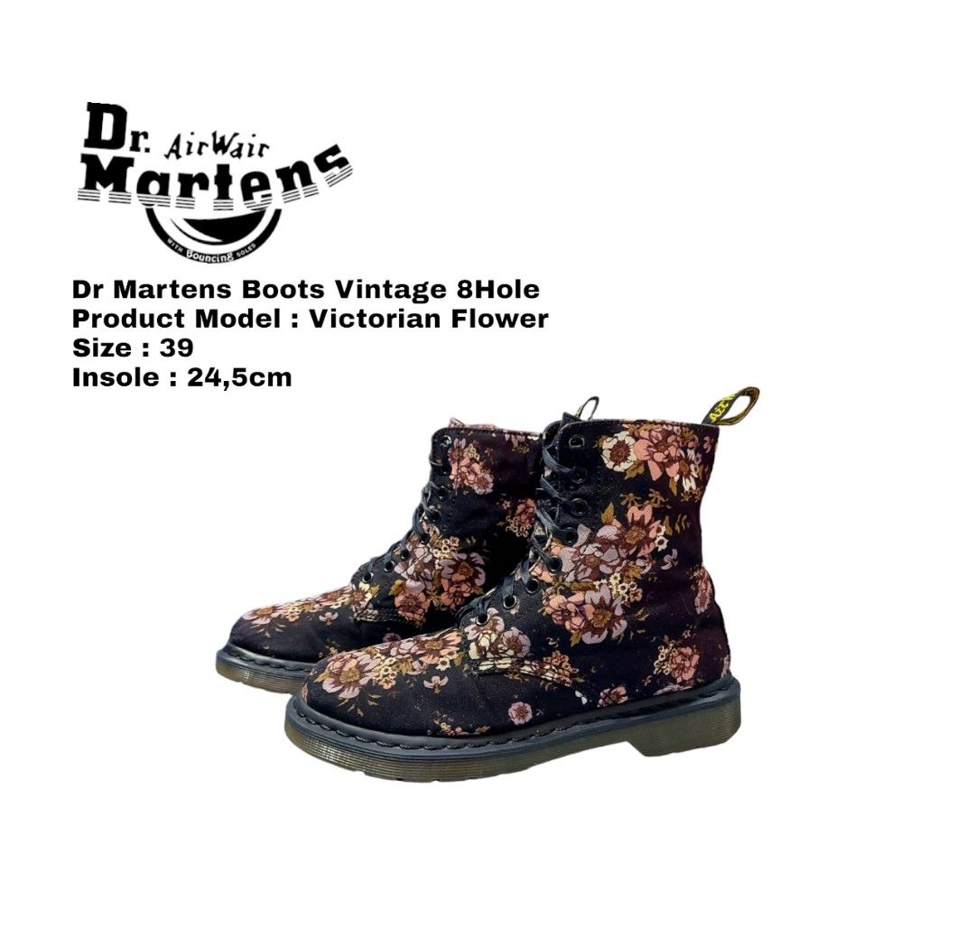 Dr Martens Boots Victorian Flower Vintage 8 hole Size 39 24 5cm