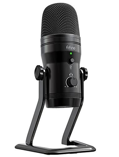 FIFINE XLR/USB Microphone, Gaming Recording PC Mic with Headphones Jack,  Mute