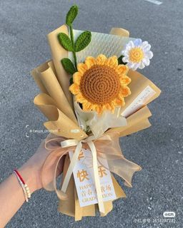 Flower Crochet Bouquet (sunflower, daisy, heart, tulip, sundrop, lily, lavender)