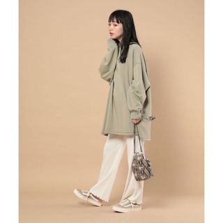 freak’s store 捲邊直條紋壓紋彈性鬆緊休閒寬褲長褲