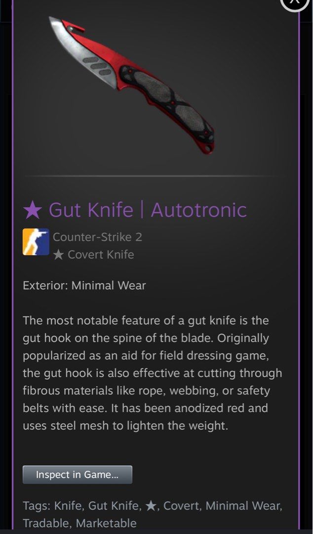 Gut knife autotronic MW, Video Gaming, Gaming Accessories, InGame