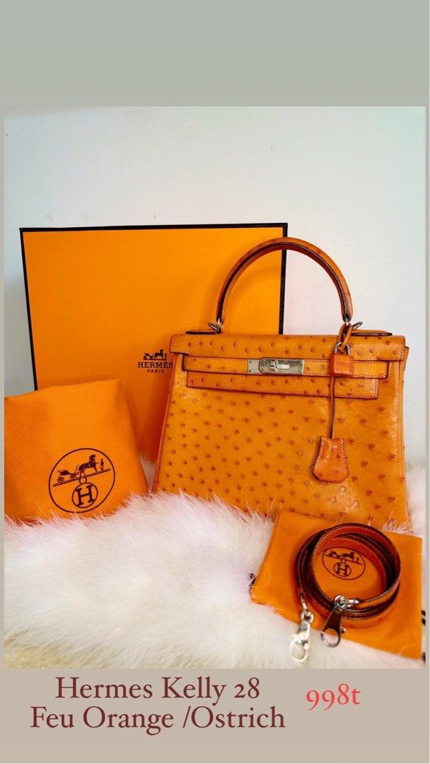 Hermes Kelly 28 Ostrich Toffee GHW Stamp Square E