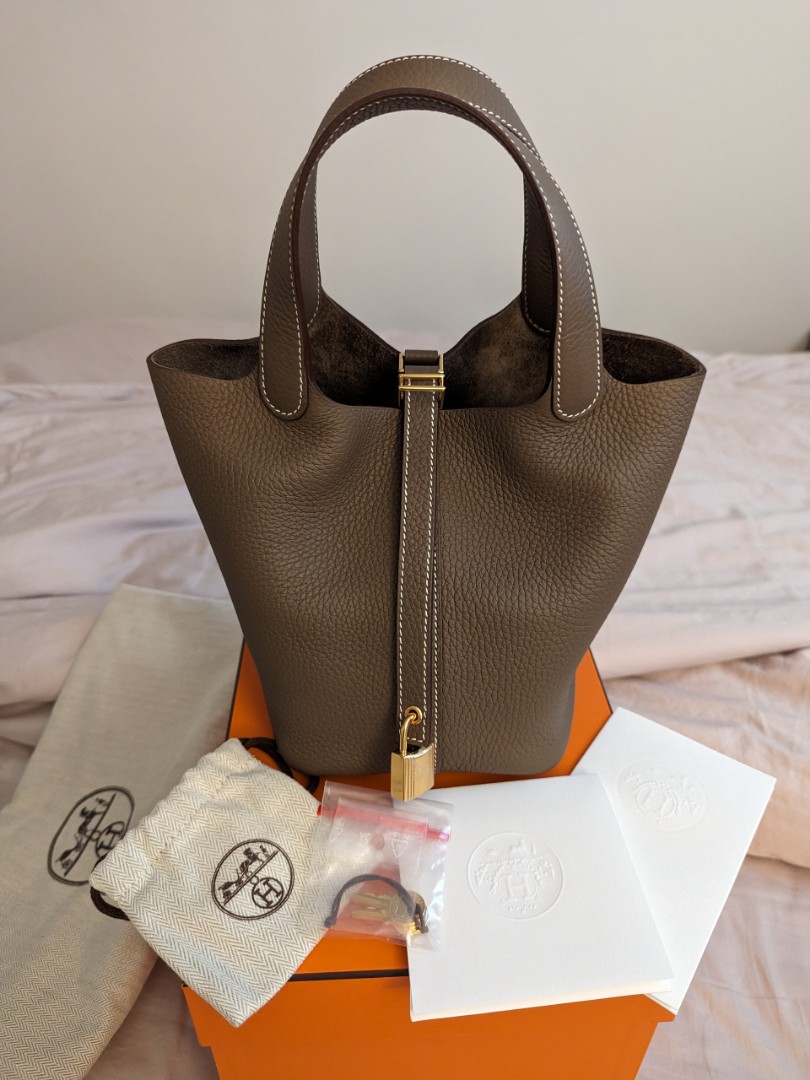 Hermes Picotin 18 in Etoupe with Gold Hardware GHW Y