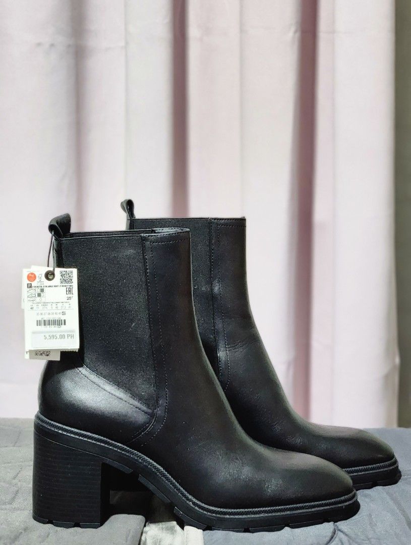 High Heel Leather Ankle Boots with Track Sole Women s Fashion
