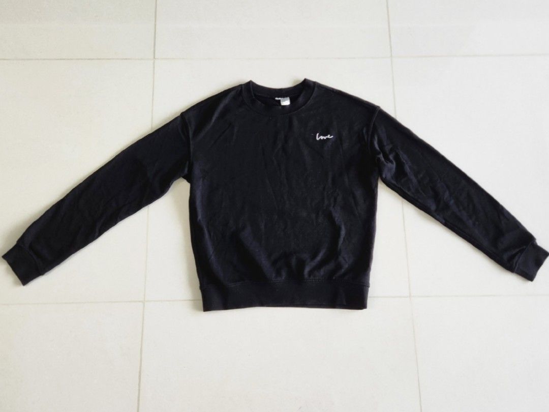 H M Black Crew Neck Pullover Sweatshirt Sweater with love