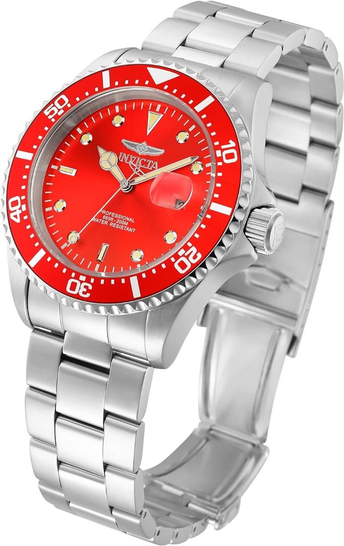 Invicta Men s Pro Diver 43mm Stainless Steel Quartz Watch Silver Red Model 22048 22049
