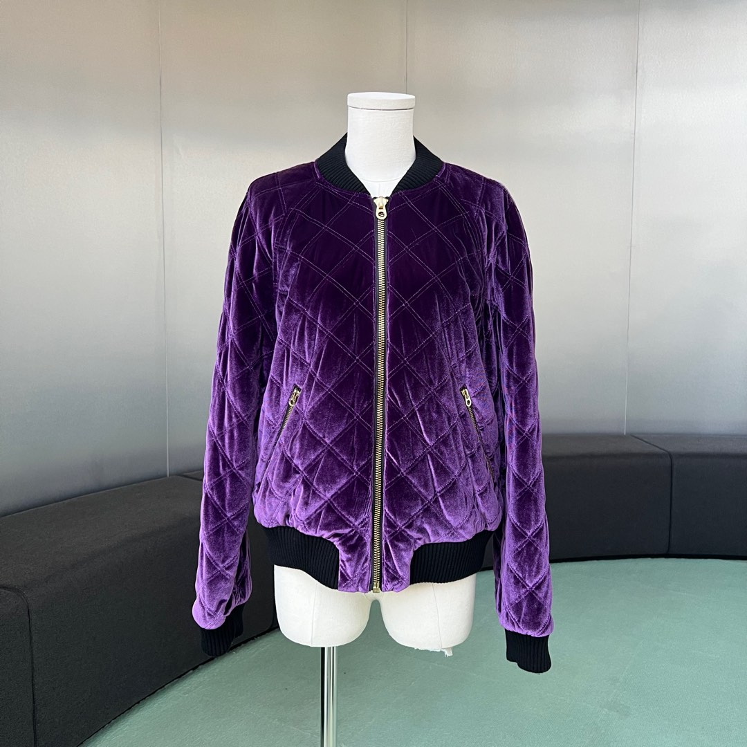 Purple velvet bomber jacket sale