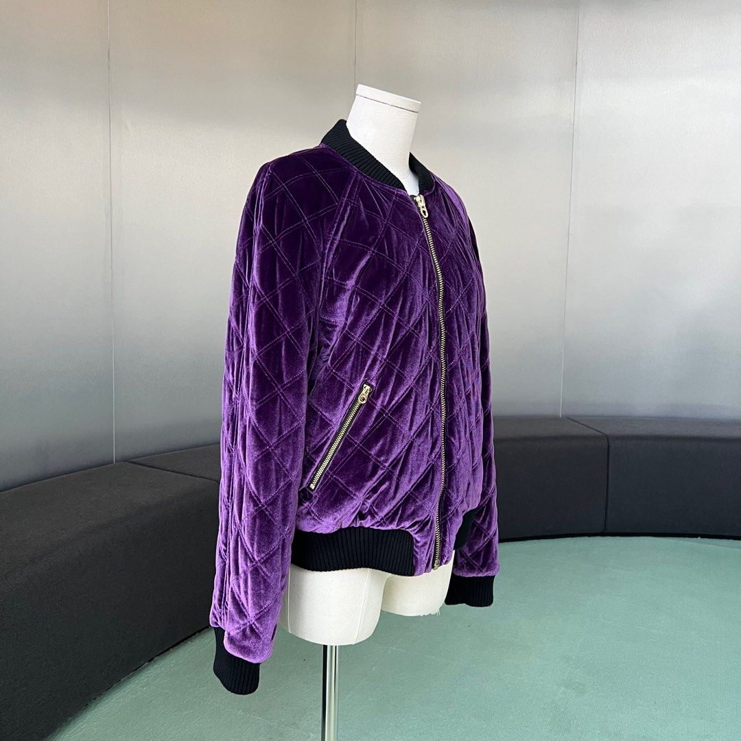 Purple velvet bomber jacket top